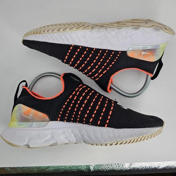 Nike React Phantom Run Flyknit Black Mango Womens 6.5 Running Shoes Sneakers - Picture 6 of 7